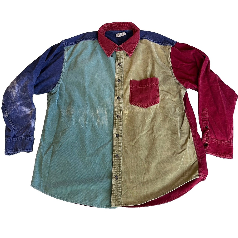 Vintage 90s J.Crew Mens XXL Colorblock Corduroy Button up Flannel Oarsman